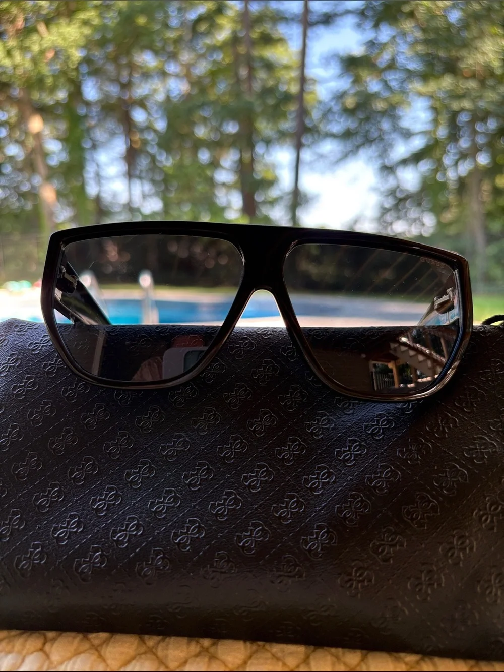 Guess Men's Black Shield Sunglasses with Black Case